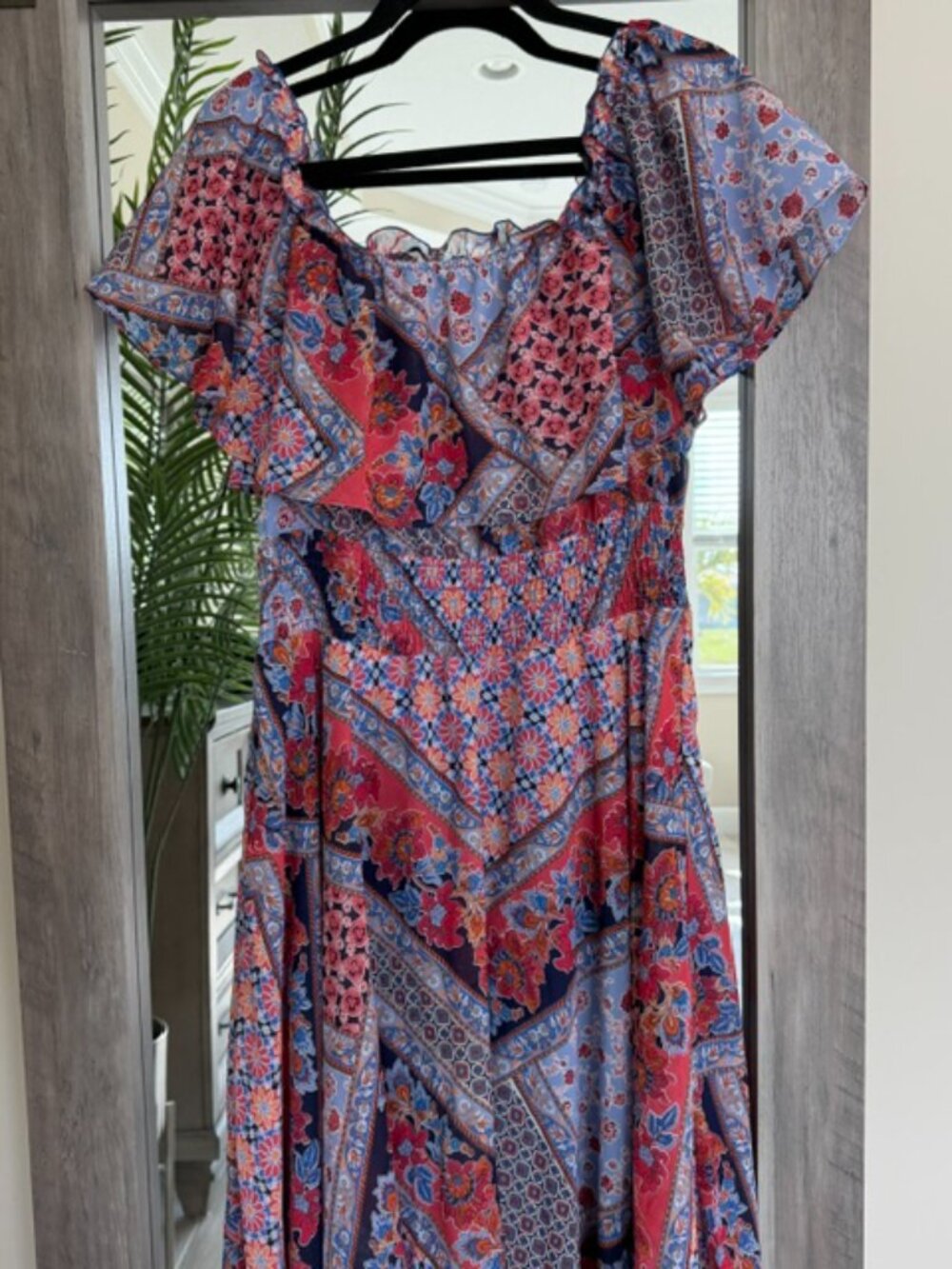 Rabbit Rabbit Rabbit Off-Shoulder Handkerchief Hem Midi Dress 🌺💜🌸 Size 16 EUC - Picture 2 of 6